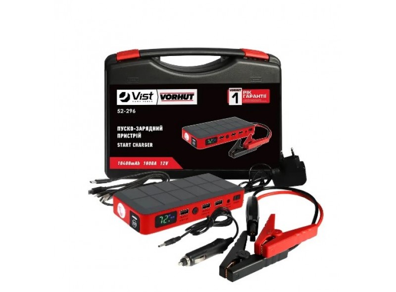 Пуско-зарядний пристрій, 10400mAh, 1000А, 12V Vorhut (52-296) Пуско-зарядний пристрій, 10400mAh, 1000А, 12V Vorhut (52-296)